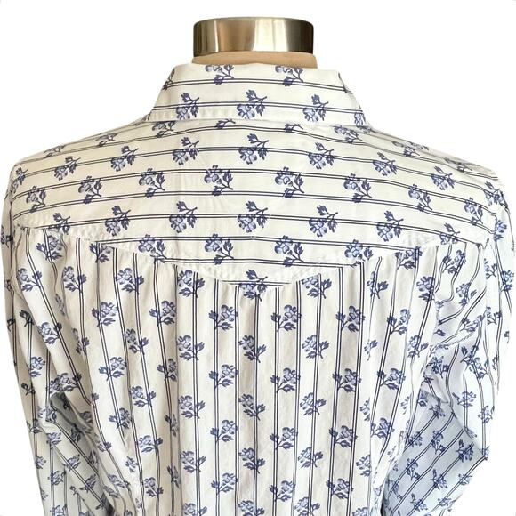 Tommy Hilfiger White Blue Floral Print Pearl Snap Button Up Top Ruffled Size XL - Picture 6 of 8